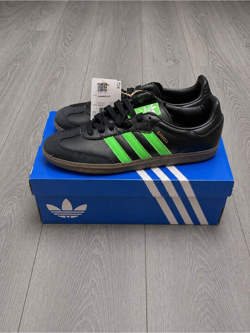 Adidas Samba OG Black Screaming Neon Green JR0911 Men’s sz 7.5